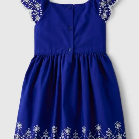 Gymboree Girls 5T Blue Belle Cotton Poplin Short Sleeve Dress NWT Eyelet Scallop - Picture 3 of 6